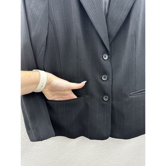 Covington Womens Blazer Size 10 Black Pink Pinstripe Button Up Suit Coat - Picture 2 of 11